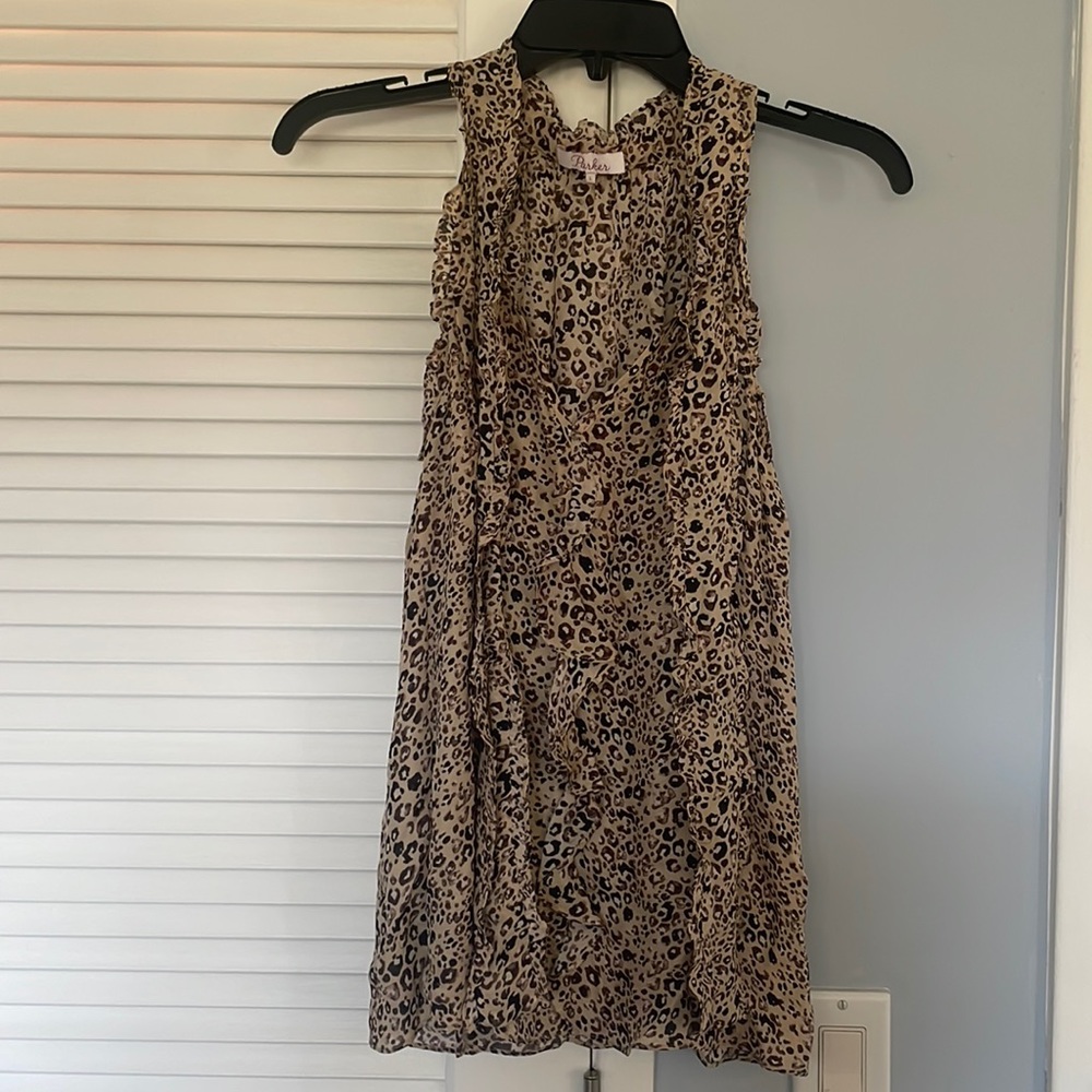 Parker loose flowy leopard top, size large, ruffles on the arms